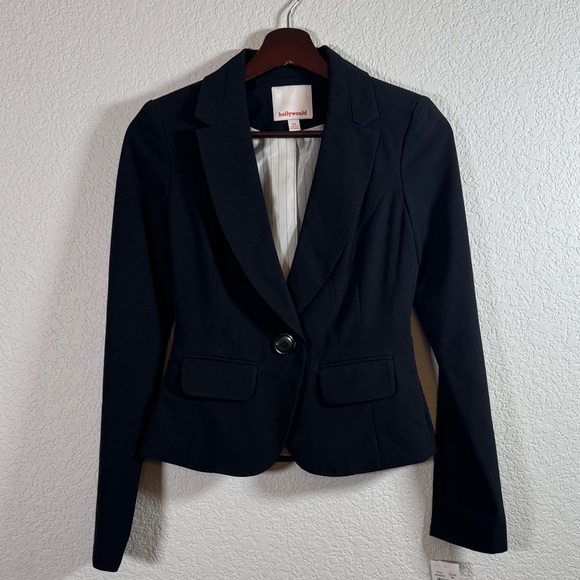 NWT Hollywould Black Women's Padded Shoulder Blazer Jacket Size XS - Picture 3 of 8